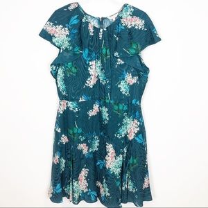 REBECCA TAYLOR TEAL HYDRANGEA FLORAL SILK DRESS